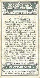 1927 Ogden's Jockeys and Owners' Colours #39 Gordon Richards Back